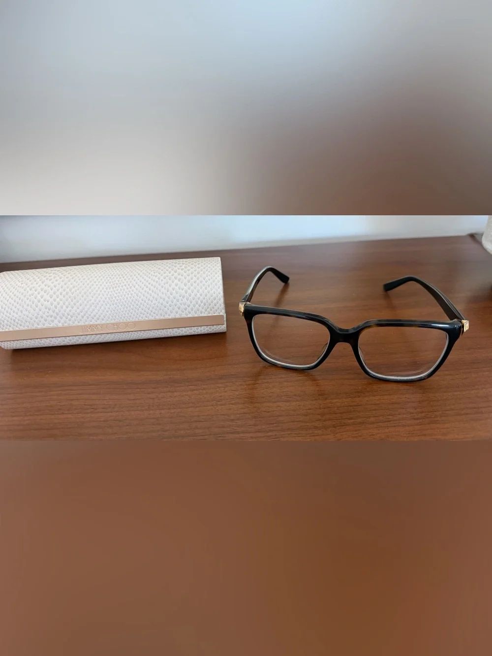 Jimmy Choo Black and Gold Square Sunglasses with Light Blue Lenses